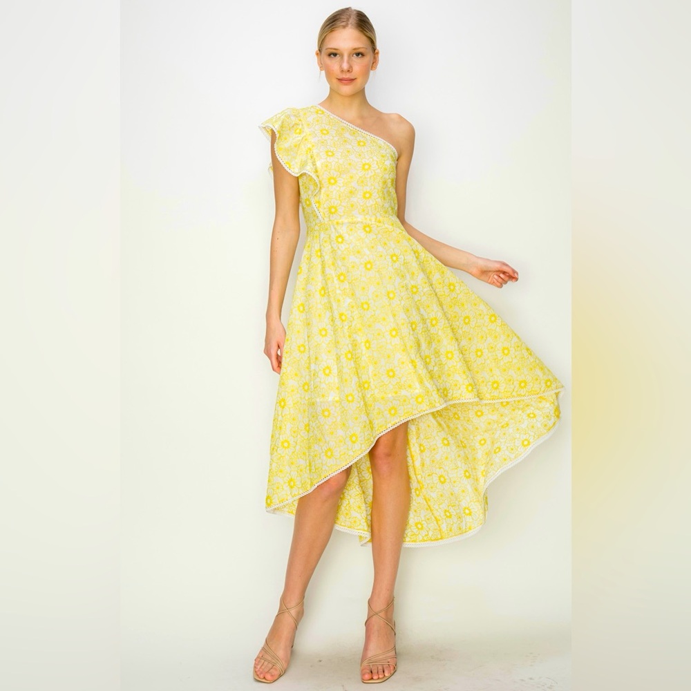 $148 NWT Melloday High Low One Shoulder Embroidered Dress